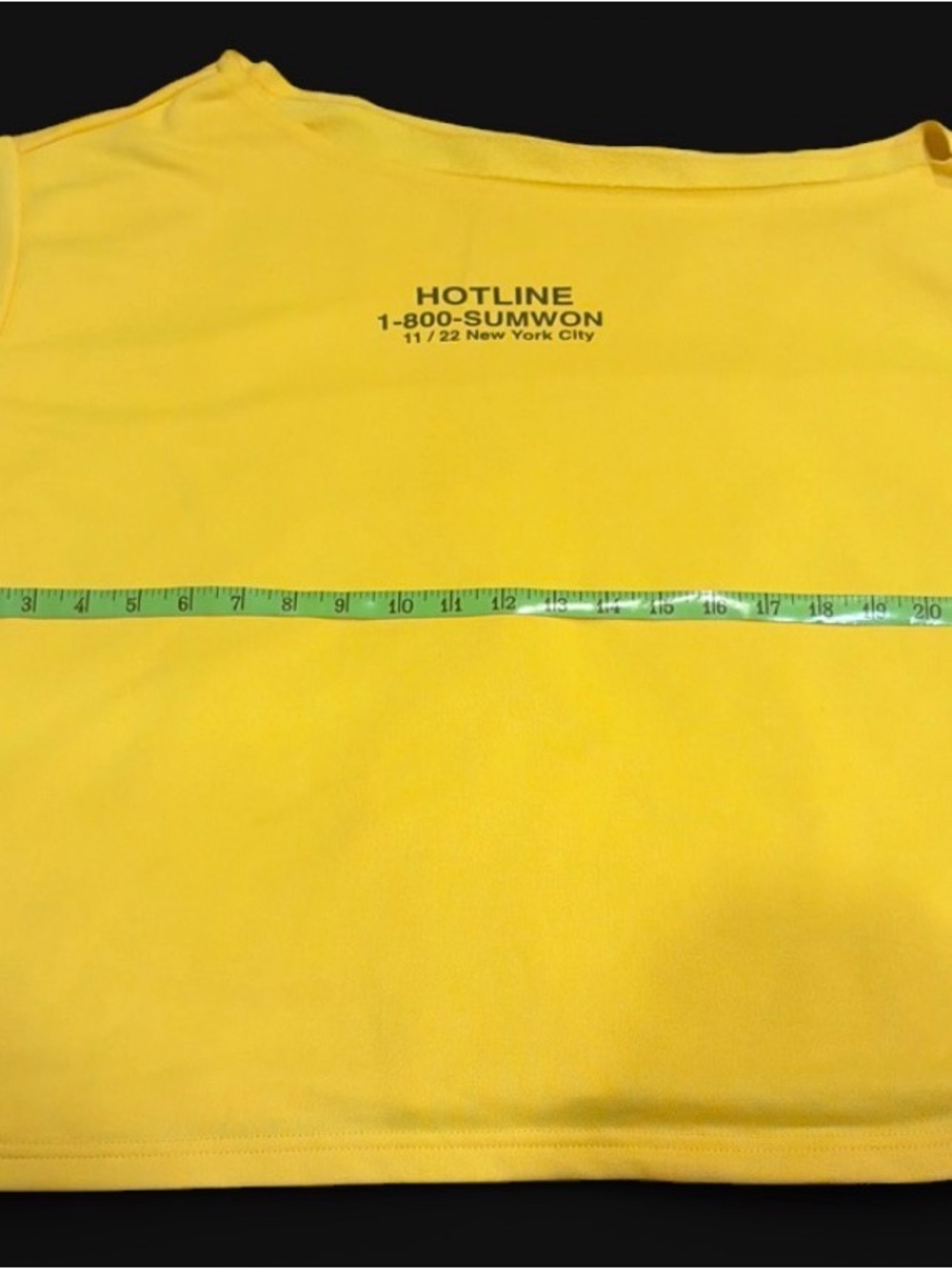 HOTLINE 1-800-SUMWON Yellow Graphic Crop Top